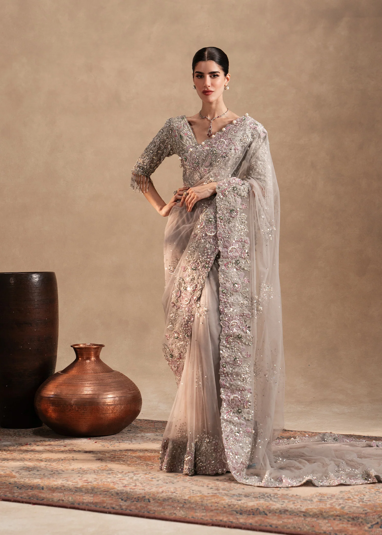 Silver Grey Celeste Saree Set