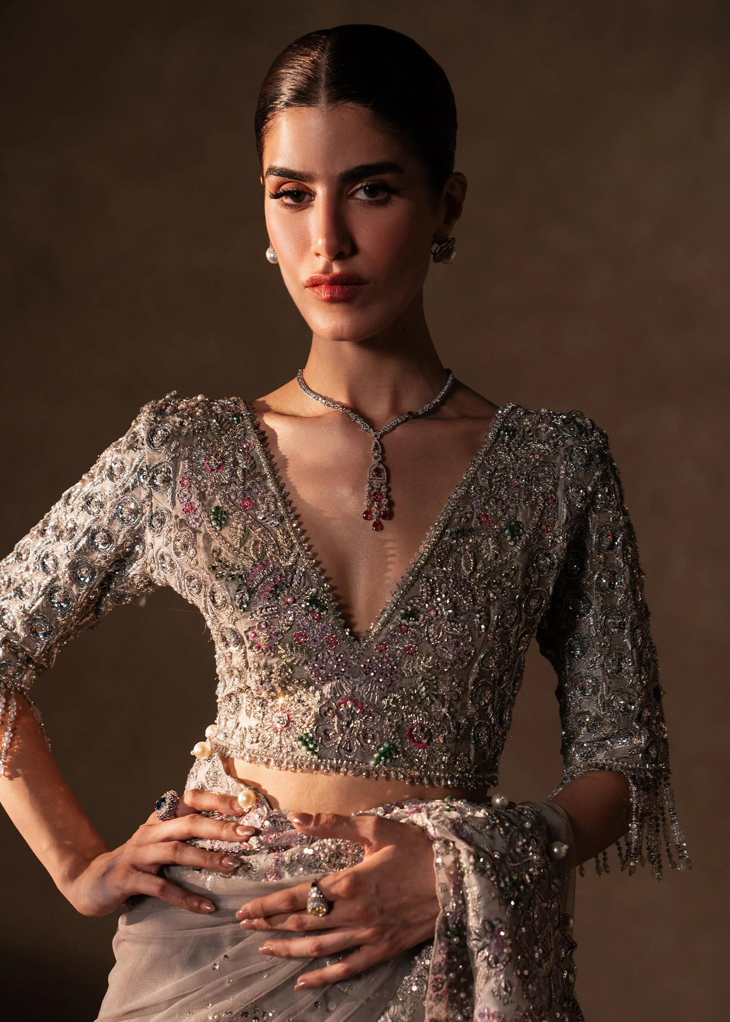 Silver Grey Celeste Saree Set - Image 8