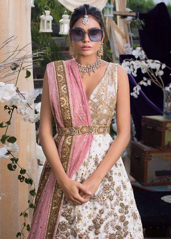 White and Watermelon Pink Bridal Ensemble - Image 3