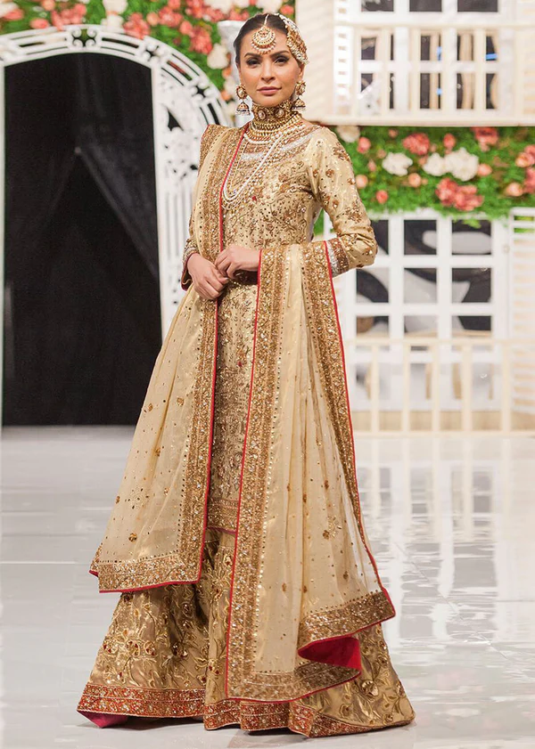 Gold Tissue Embellished Gharara Ensemble - Image 3