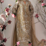 Reshna: Gold Tissue and White Embroidered Ensemble