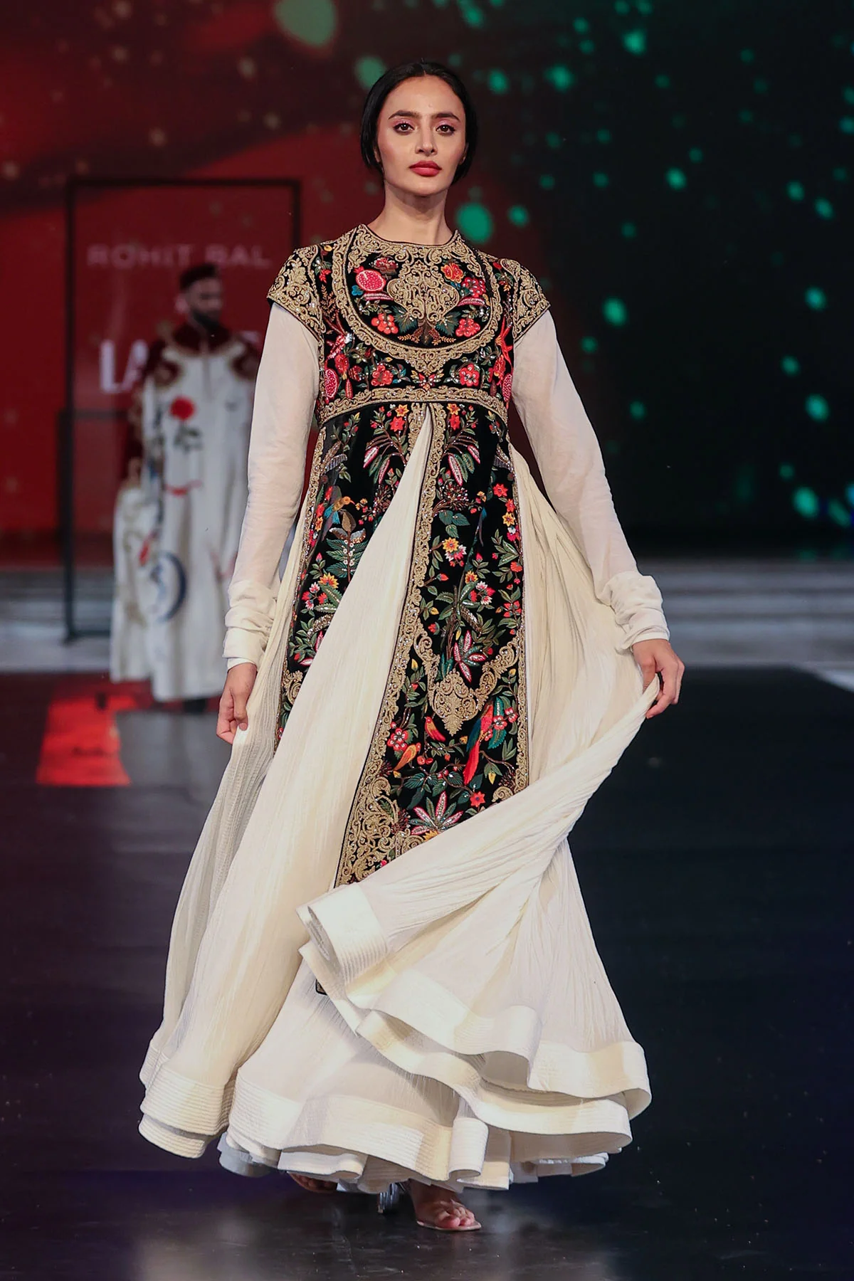 Ivory and Black Velvet–Chanderi Anarkali Set