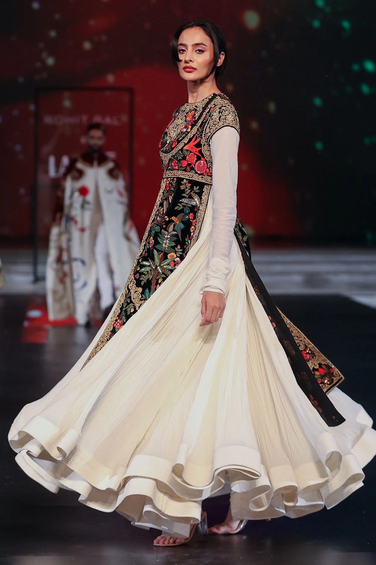 Ivory and Black Velvet–Chanderi Anarkali Set - Image 2