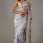 Powder Blue Floral Organza Saree