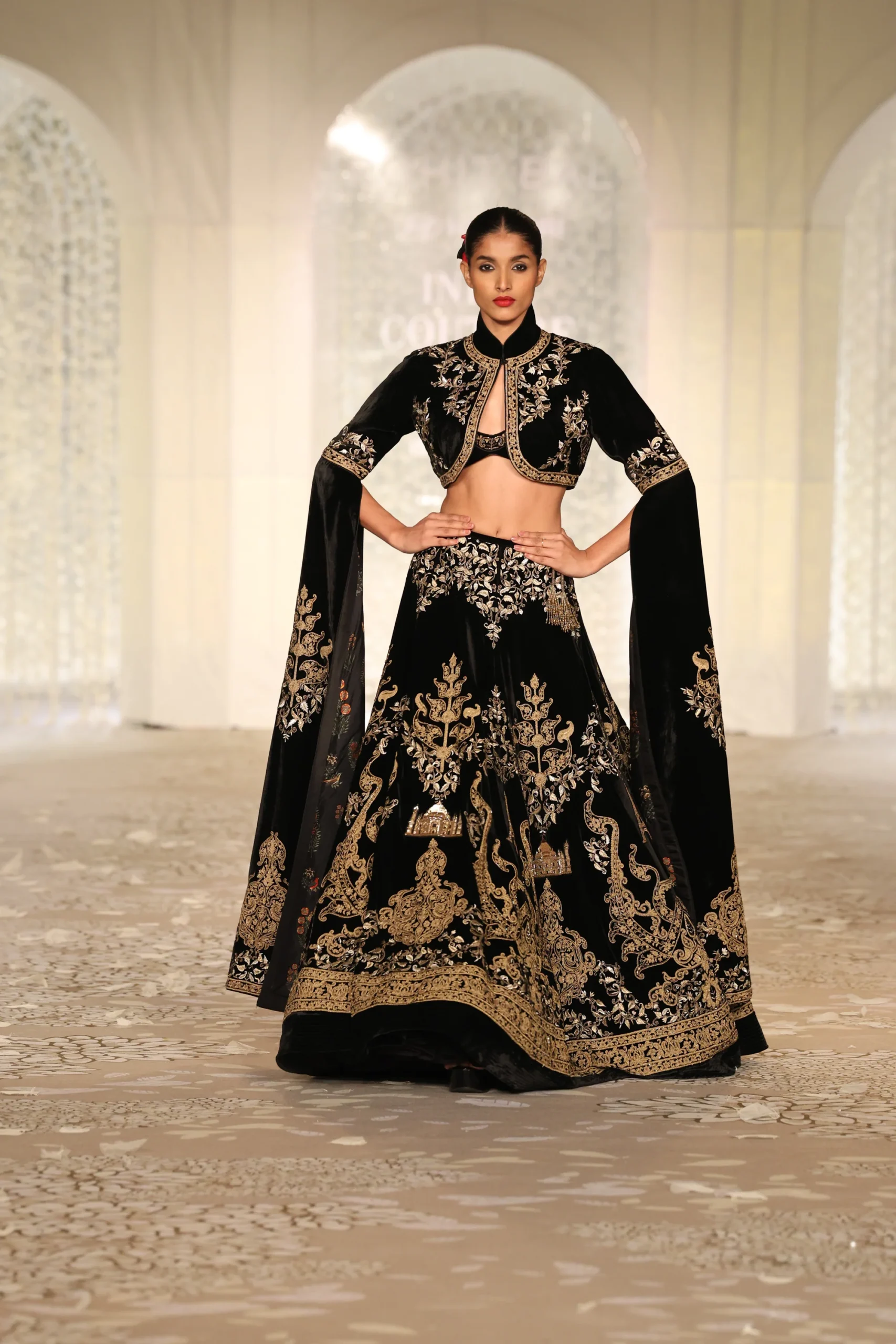 Black Velvet Embroidered Lehenga Set