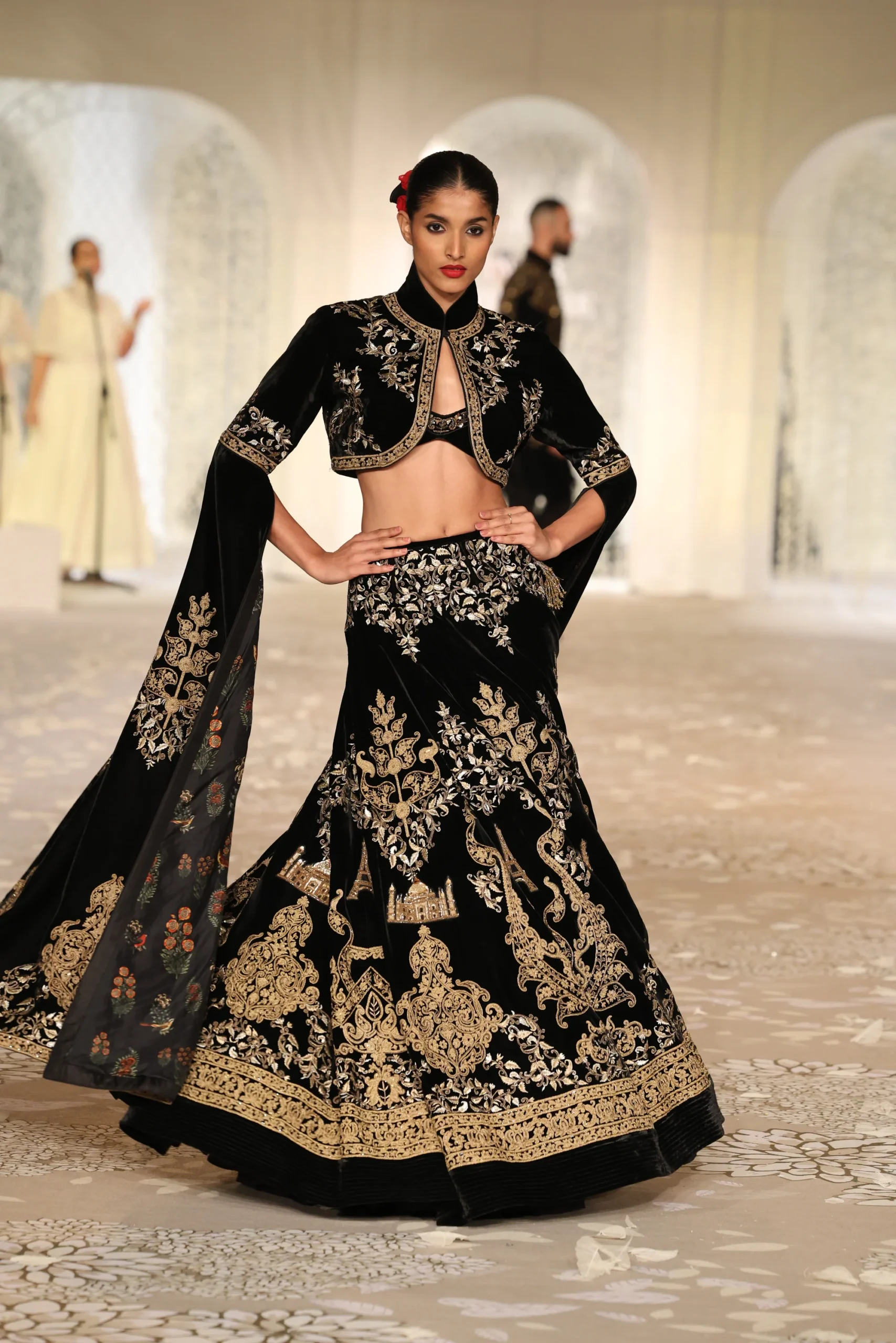 Black Velvet Embroidered Lehenga Set - Image 2