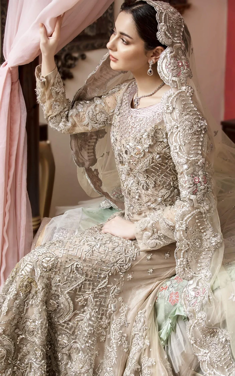 Opulent Champagne Heavily Embellished Bridal Gown - Image 3