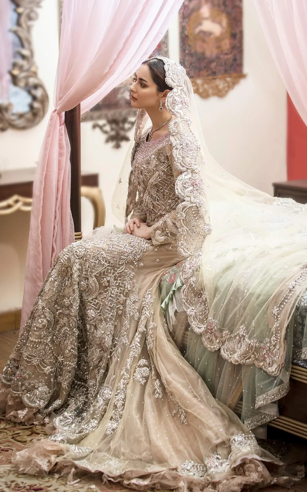 Opulent Champagne Heavily Embellished Bridal Gown - Image 4