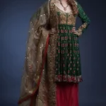 Green and Pink Embellished Peplum Sharara Ensemble