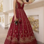 Crimson Gold Hand-Embroidered Formal Gown
