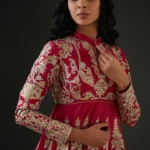 Red Chanderi Resham Embroidered Anarkali Set