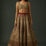 Embroidered Wine Chanderi Lehenga Ensemble