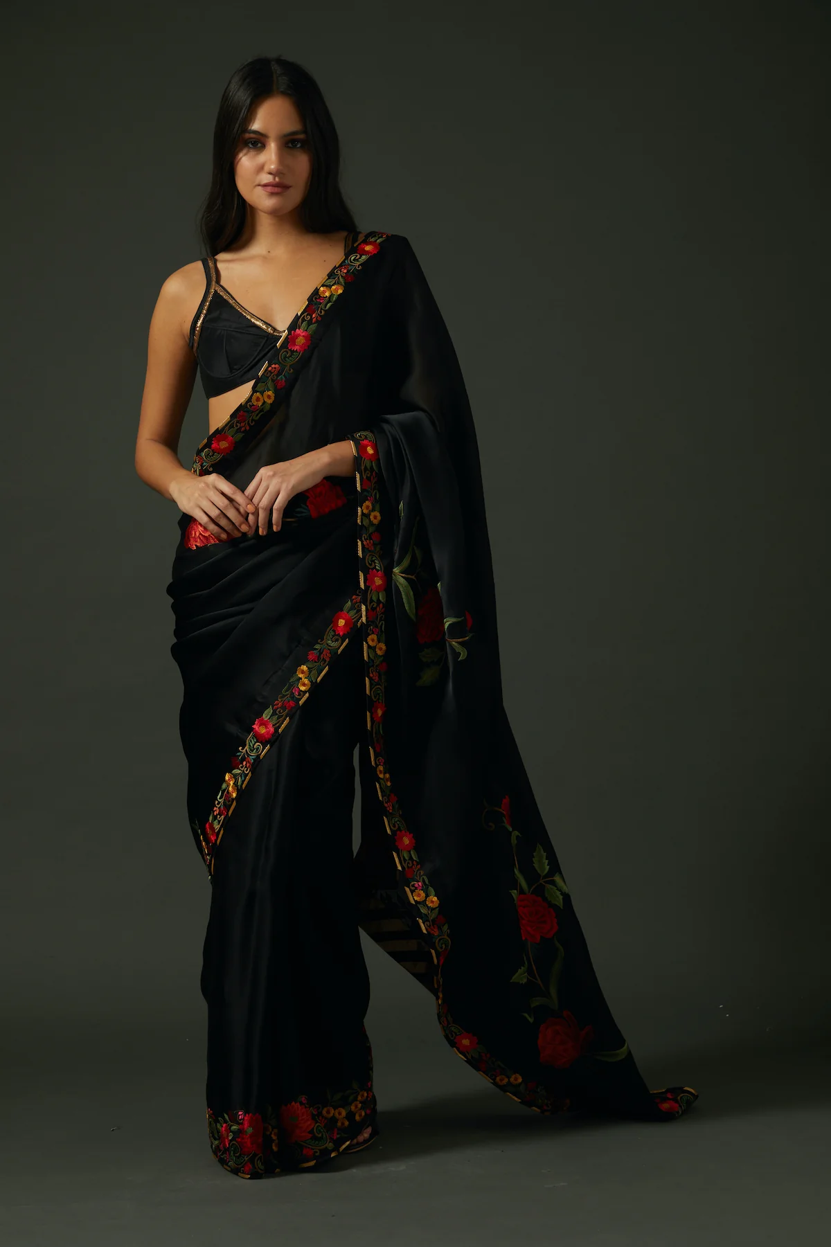 Elegant Black Organza Saree Set