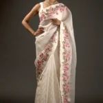 Ivory Organza Embroidered Saree Set