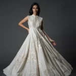 Ivory Chanderi Resham Embroidered Anarkali Set