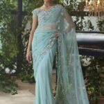 Aqua Whisper Floral Saree Ensemble