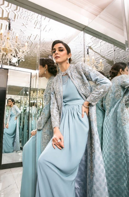 Ice Blue Georgette Jacket and Tunic Ensemble - Image 5