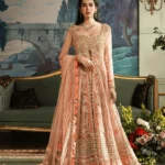 Peach Bridal Gown with Lehenga for a Royal Wedding Look
