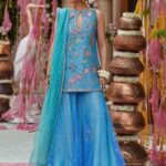 French Blue Elegance Short Shirt & Sharara Set