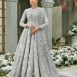 Sky Grey Embellished Gown Lehenga