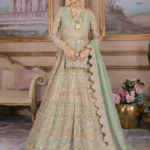 Elegant Mint Green Pakistani Bridal Lehenga Gown