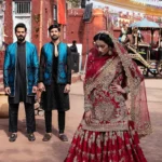 Opulent Deep Red Raw Silk Bridal Farshi Gharara Set