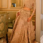 Golden Bridal Lehenga Choli with Tissue Dupatta