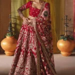 Heavenly Red Raw Silk Bridal Lehenga Ensemble