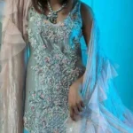 Ferozee Turquoise Hand-Embellished Short Frock & Trouser Set