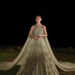 Mint Green Bridal Gown with Embellished Shoulder Drapes