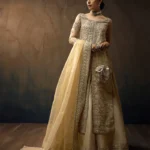 Front-Open Straight Shirt with Sharara & Frost Blue Embellishments
