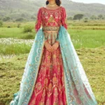 Regal Pink Bridal Lehenga with Embellished Organza Dupatta