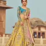 Blue Embroidered Chiffon Choli with Tissue Lehenga and Net Dupatta