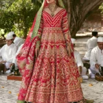 Pakistani Bridal Pishwas with Navy Blue Lehenga