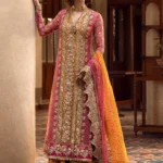 Blushing Pink Chiffon Kameez Frock with Lime Green Trousers
