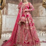 Royal Plum Angrakha Style Pakistani Bridal Dress with Organza Dupatta