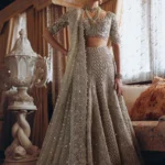 Silver Grey Net Lehenga Choli Ensemble