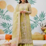 Regal Green Angrakha Wedding Ensemble – Kameez, Trouser & Dupatta