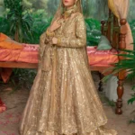 Regal Gold Hand-Embellished Bridal Ensemble with Brocade Lehnga