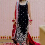 Midnight Velvet and Organza Embellished Sharara Set