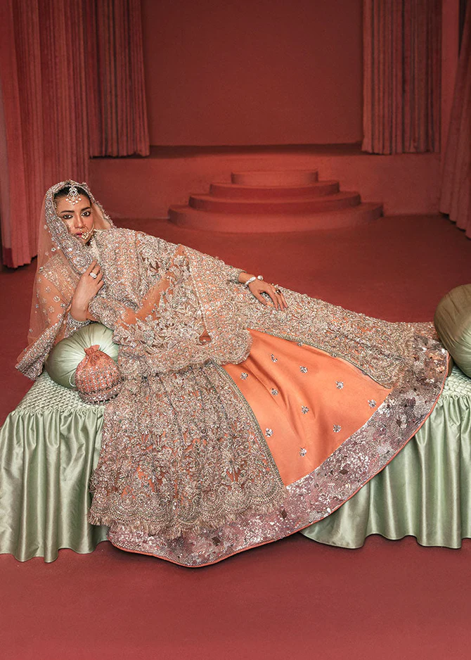 Royal Peach Walima Bridal Lehenga Set - Image 6