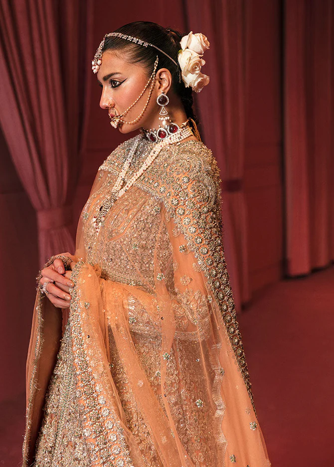Royal Peach Walima Bridal Lehenga Set - Image 3