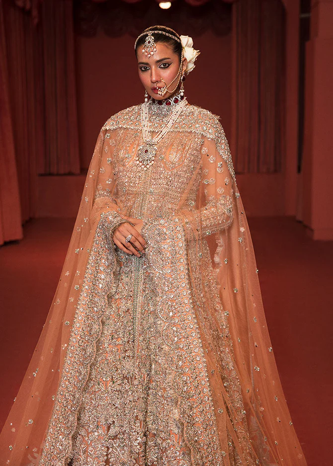 Royal Peach Walima Bridal Lehenga Set - Image 4