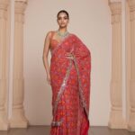 Rosy Bandhani Wedding Sari Ensemble