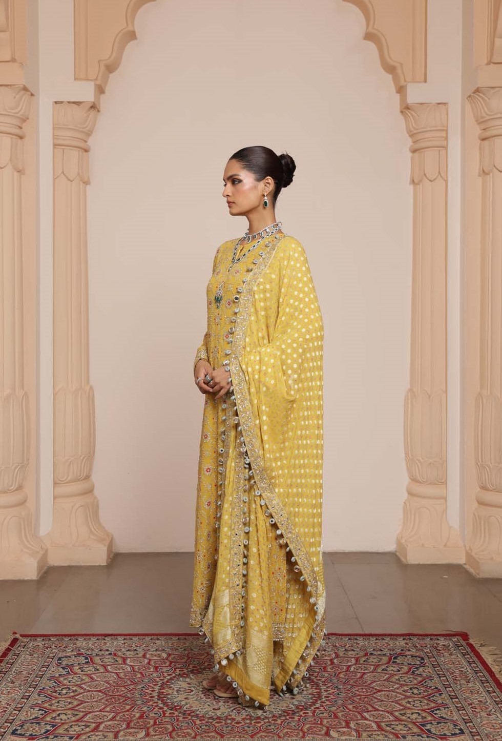 Golden Mustard & Rose Bandhani Ensemble - Image 3