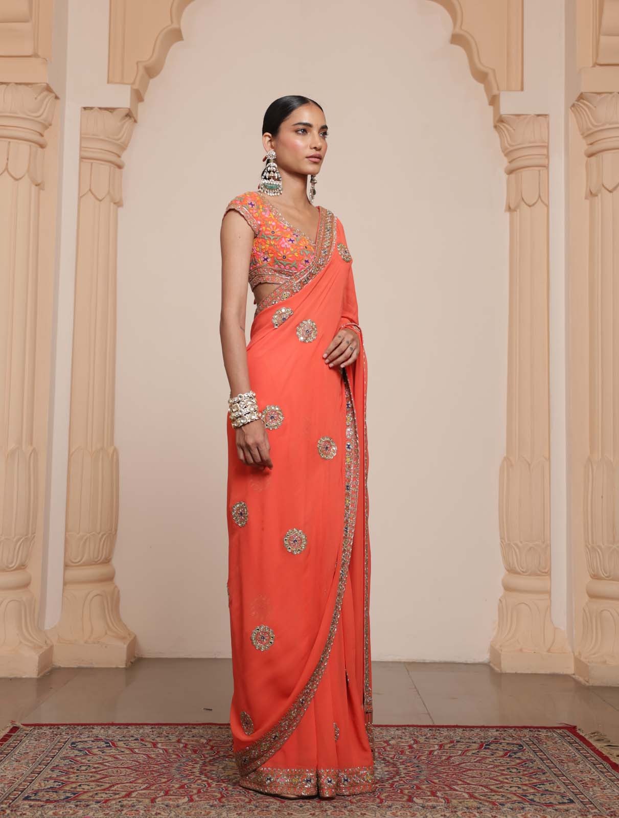 Radiant Rose-Gold Handcrafted Saree Set - Image 2