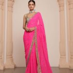 Ethereal Pink & Gold Handcrafted Sari Ensemble