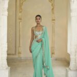 Luminous Turquoise Handcrafted Sari Ensemble