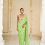 Luminous Lime and Rose Gold Handcrafted Sari Ensemble