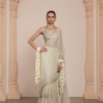 Iridescent Rose Gold Net Sari Ensemble